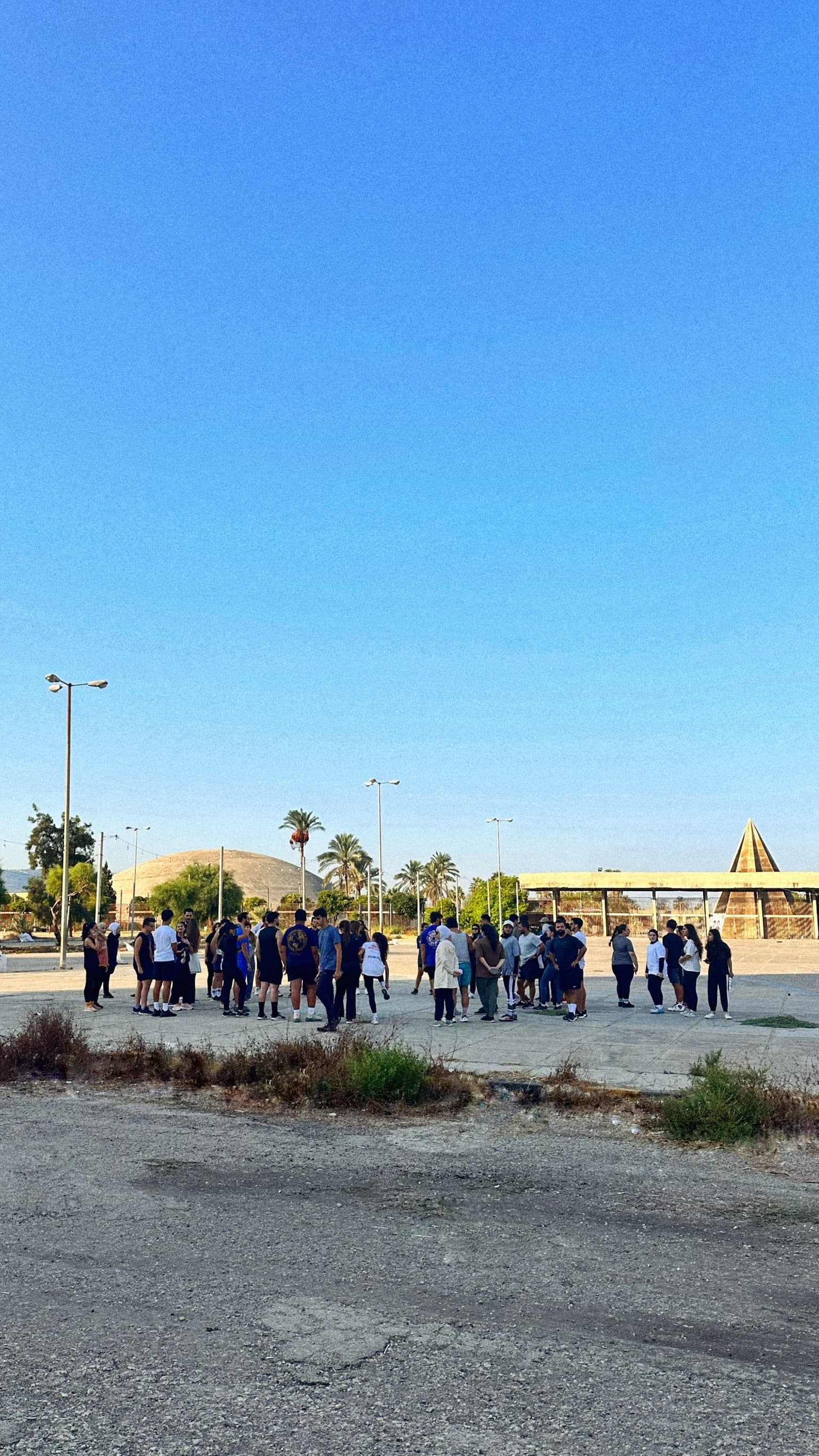 Runners gathering at the fairground before a Sunday run